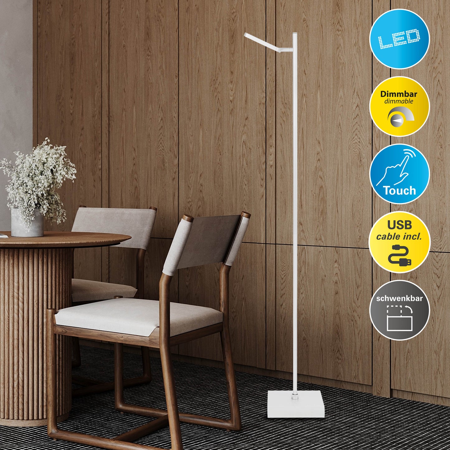 LED Akku-/ Stehleuchte "LUPA" H:135cm weiß