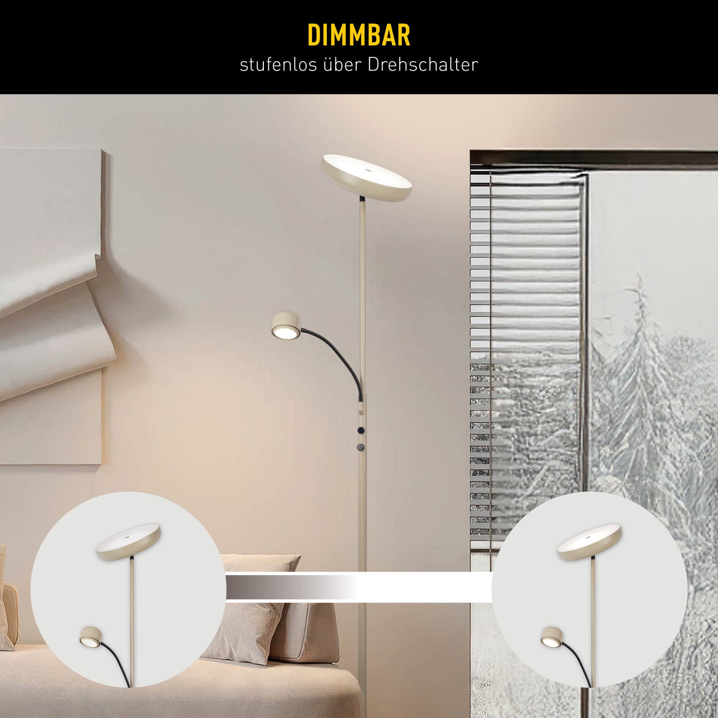 LED Stehleuchte "ROMIS" mit Lesearm frosted almond