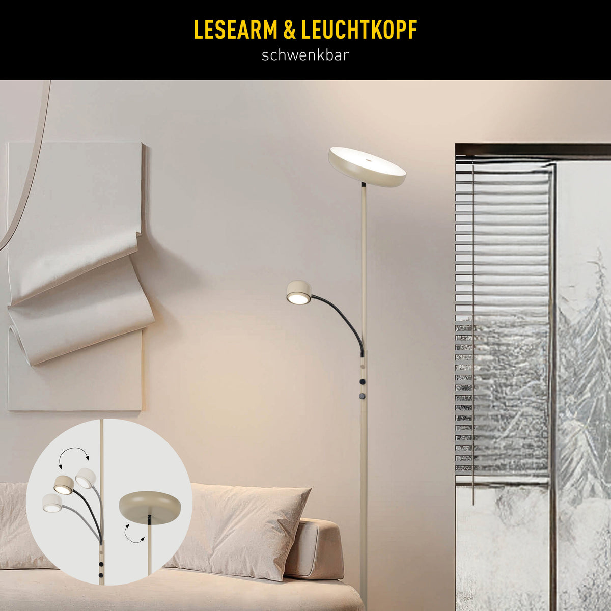 LED Stehleuchte "ROMIS" mit Lesearm frosted almond