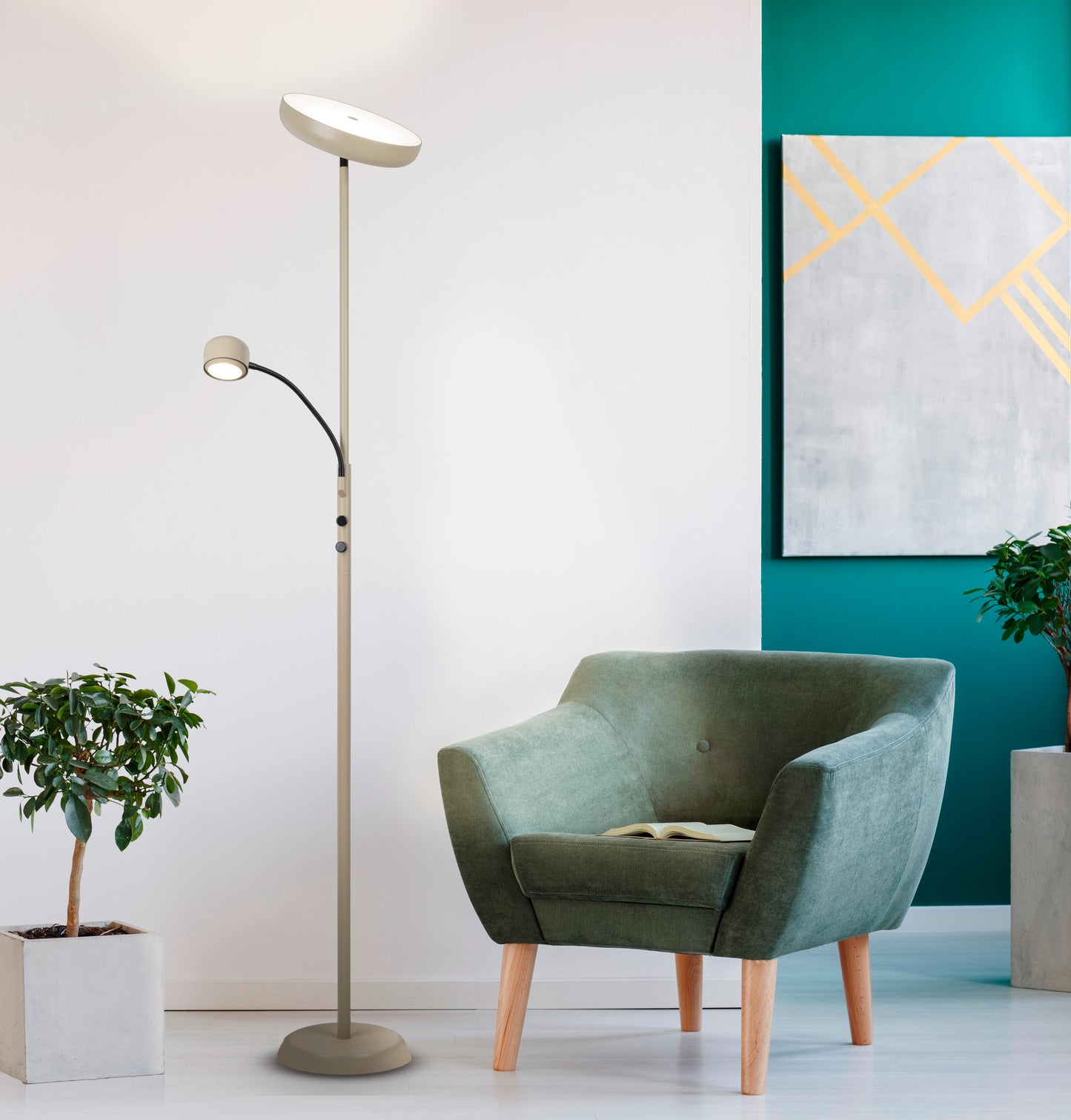 LED Stehleuchte "ROMIS" mit Lesearm frosted almond