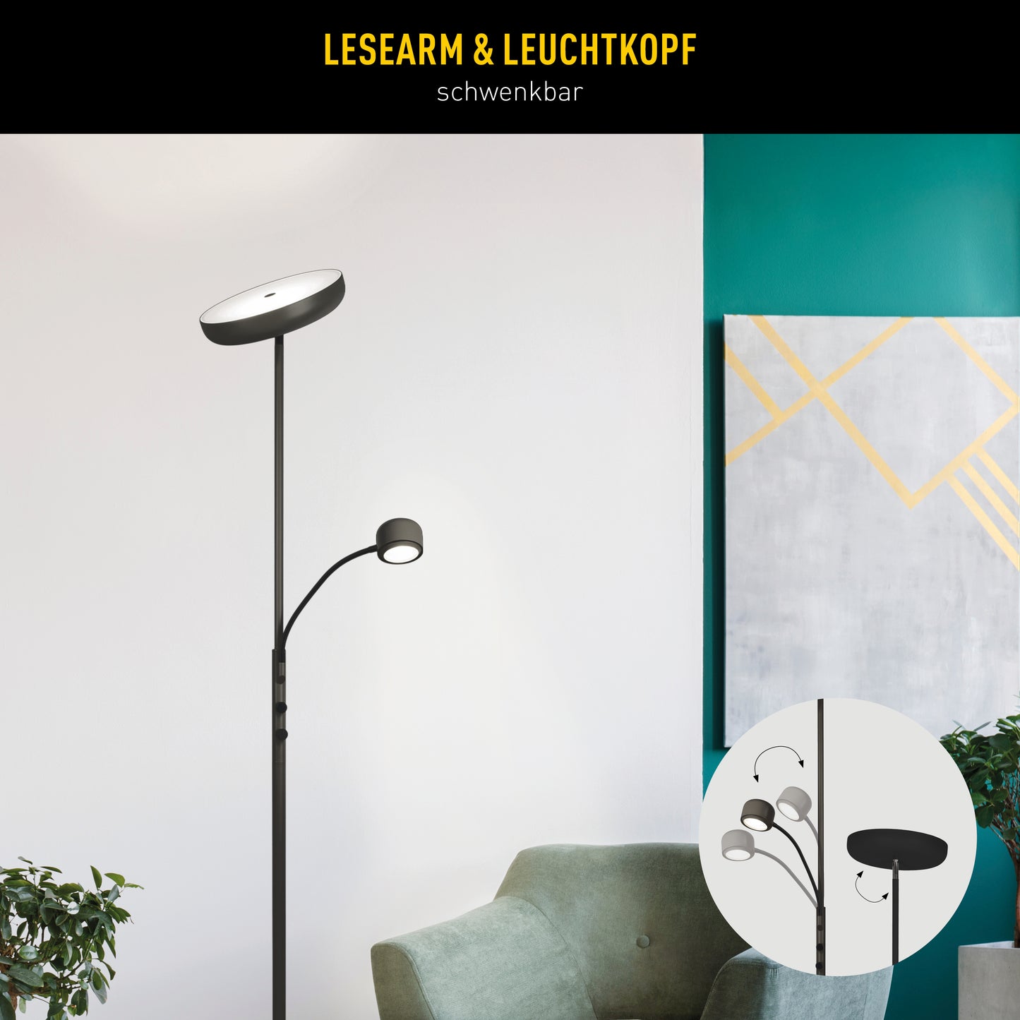 LED Stehleuchte "ROMIS" mit Lesearm schwarz