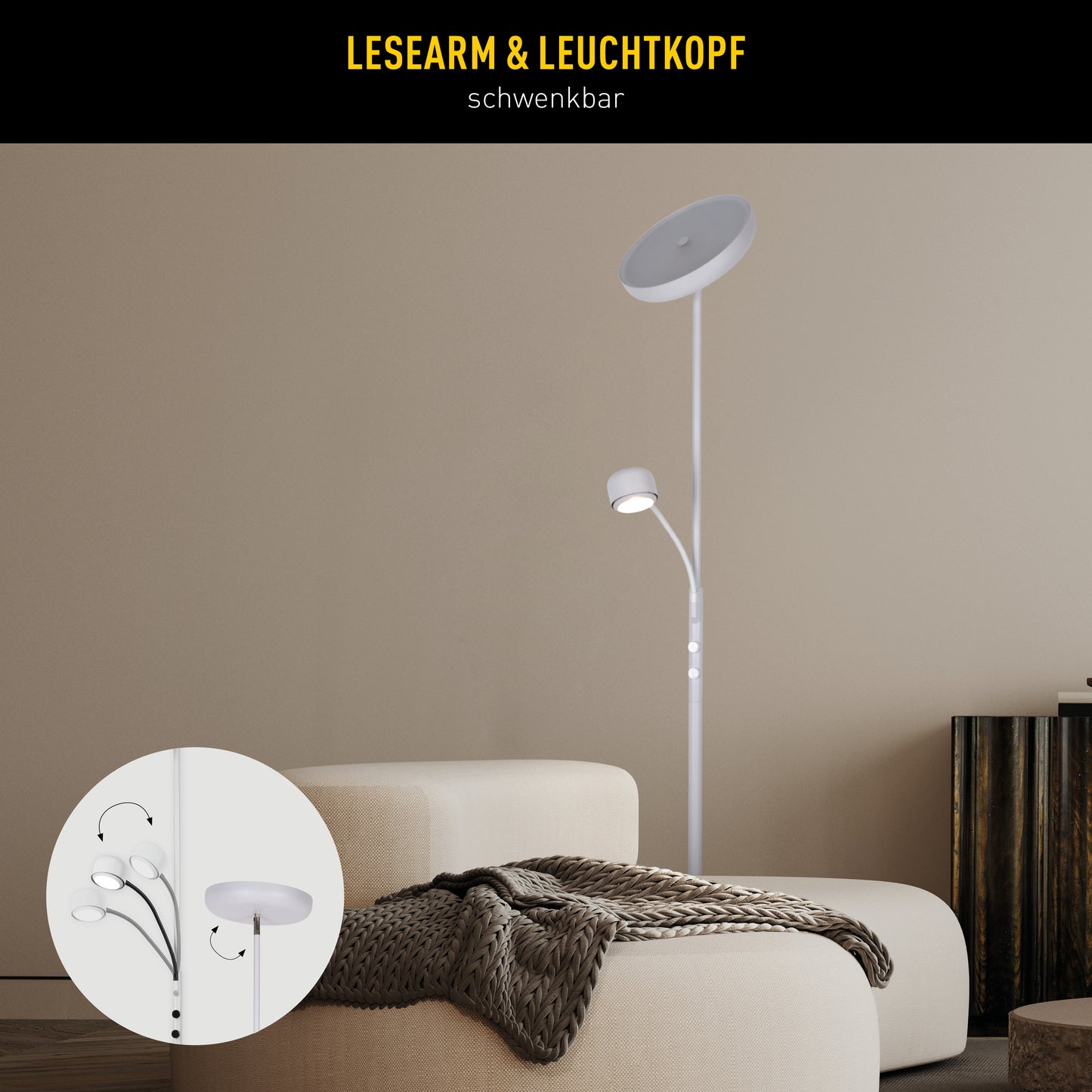 LED Stehleuchte "ROMIS" mit Lesearm weiß