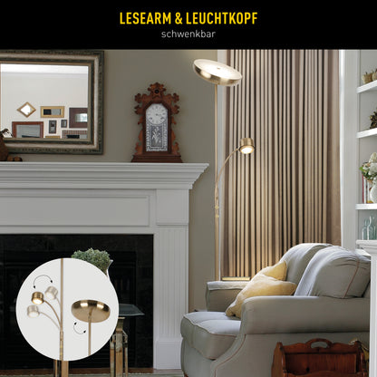 LED Stehleuchte "ROMIS" mit Lesearm H: 180cm messing matt