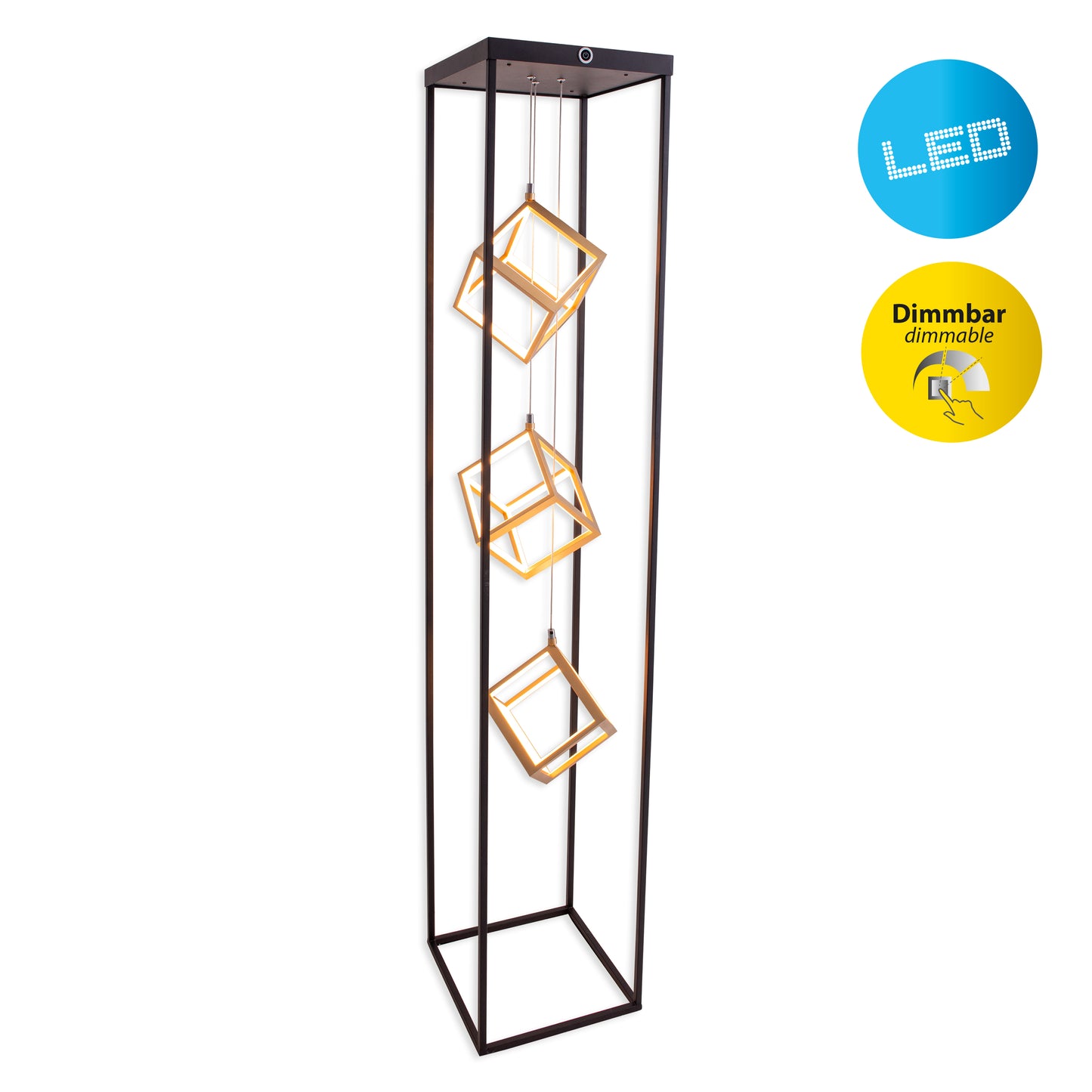 Stehleuchte - LED-Stehleuchte h: 140cm "TRIPOLIS", Stehlampe im Industrial Style, ausMetall und Kunststoff in schwarz, 140 cm hoch, Maße 26 x 26 cm, inkl. LED  dimmbar  Druckschalter