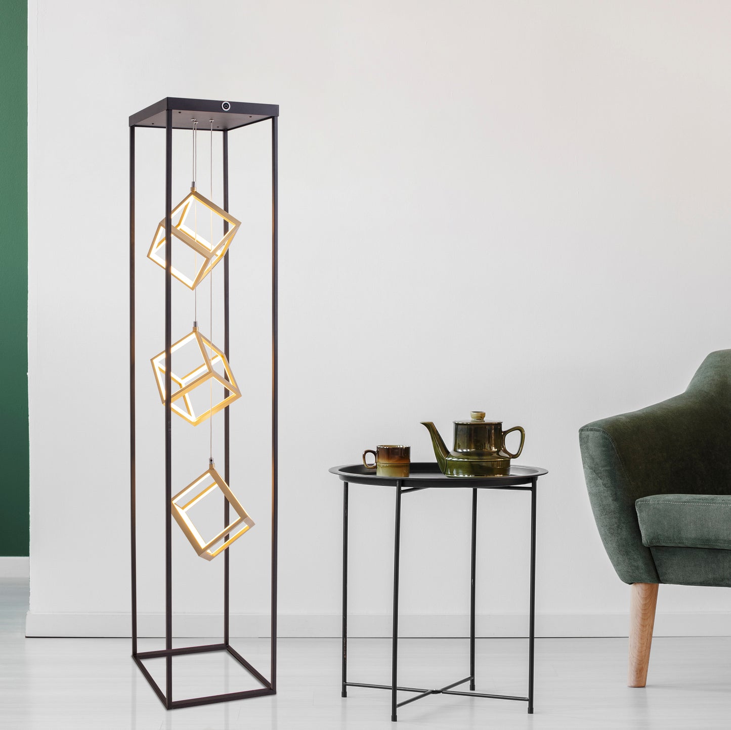 Stehleuchte - LED-Stehleuchte h: 140cm "TRIPOLIS", Stehlampe im Industrial Style, ausMetall und Kunststoff in schwarz, 140 cm hoch, Maße 26 x 26 cm, inkl. LED  dimmbar  Druckschalter