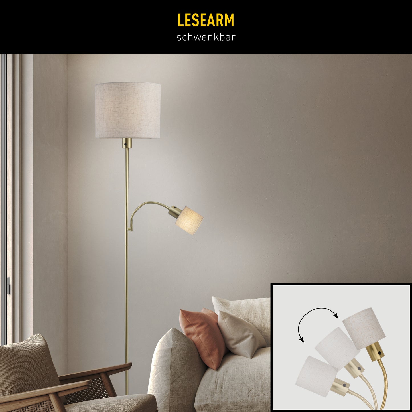 Stehleuchte "FILOMENA" H: 165cm beige / messing matt