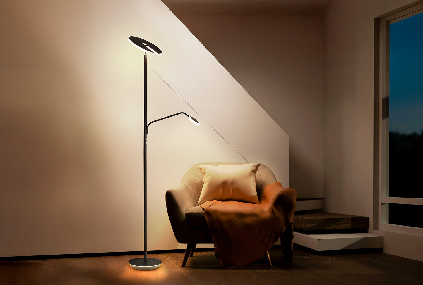 LED / CCT Stehleuchte "SAMIRO" inkl. Lesearm H: 180cm schwarz