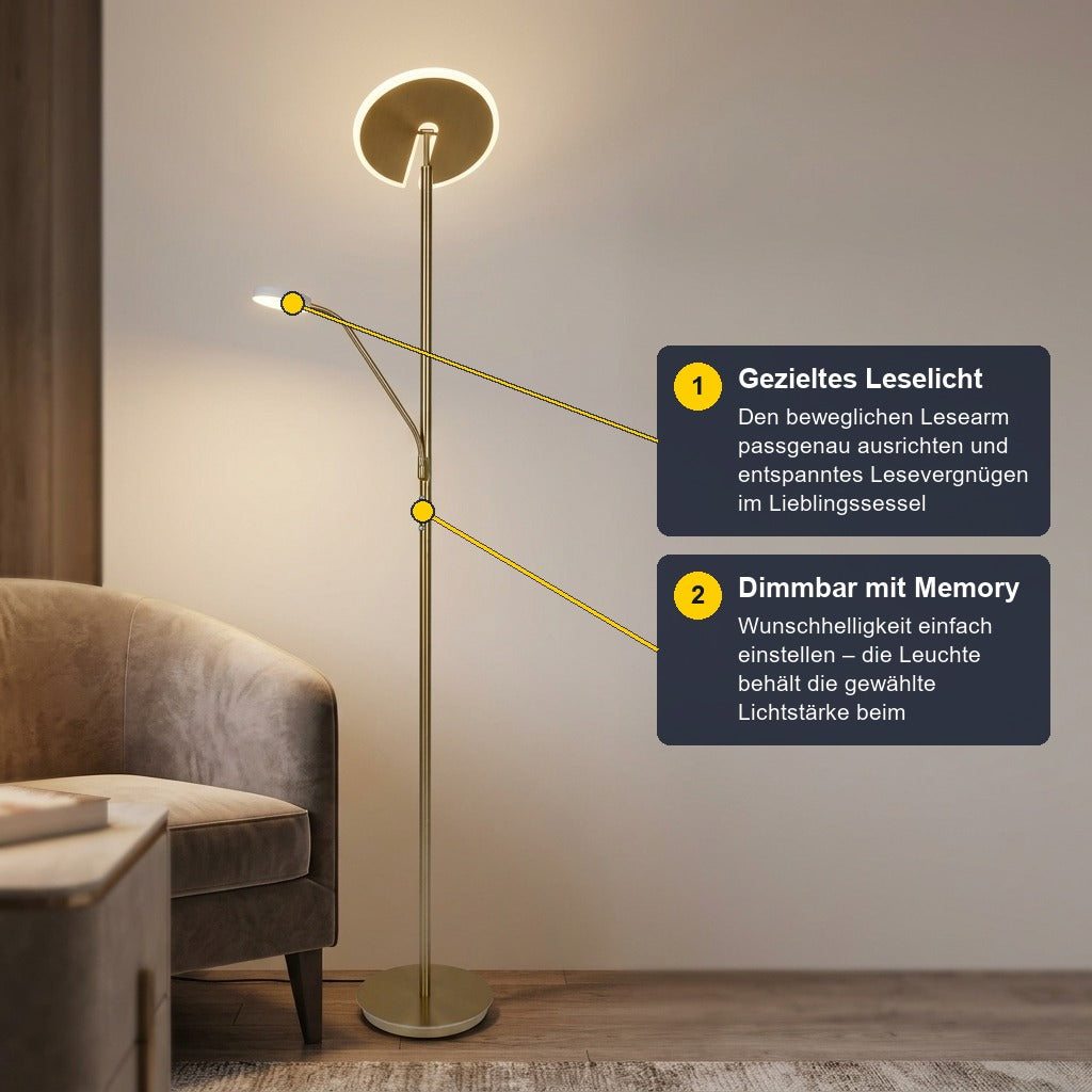 LED / CCT Stehleuchte "SAMIRO" inkl. Lesearm H: 180cm messing matt