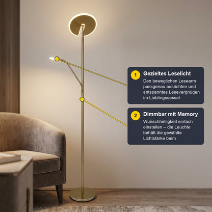 LED / CCT Stehleuchte "SAMIRO" inkl. Lesearm H: 180cm messing matt