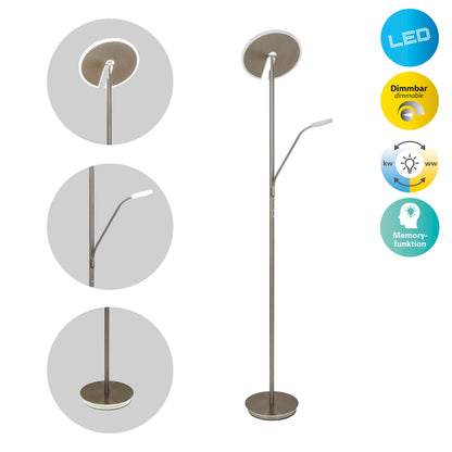 LED / CCT Stehleuchte "SAMIRO" inkl. Lesearm H: 180cm satiniert /stahl-blank