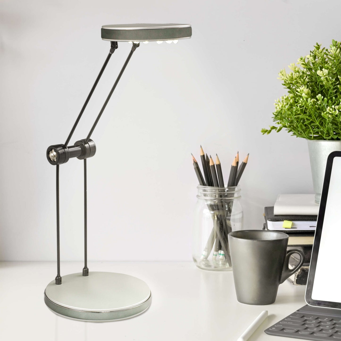 Tischleuchten - LED Tischleuchte "ALEKO" H:30cm silber, Tischlampe Modern Style aus Metall und Kunststoff in silber, 30 cm hoch, inkl. LED  Schnurschalter