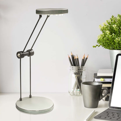 Tischleuchten - LED Tischleuchte "ALEKO" H:30cm silber, Tischlampe Modern Style aus Metall und Kunststoff in silber, 30 cm hoch, inkl. LED  Schnurschalter