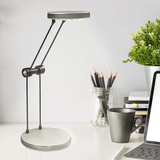Tischleuchten - LED Tischleuchte "ALEKO" H:30cm silber, Tischlampe Modern Style aus Metall und Kunststoff in silber, 30 cm hoch, inkl. LED  Schnurschalter