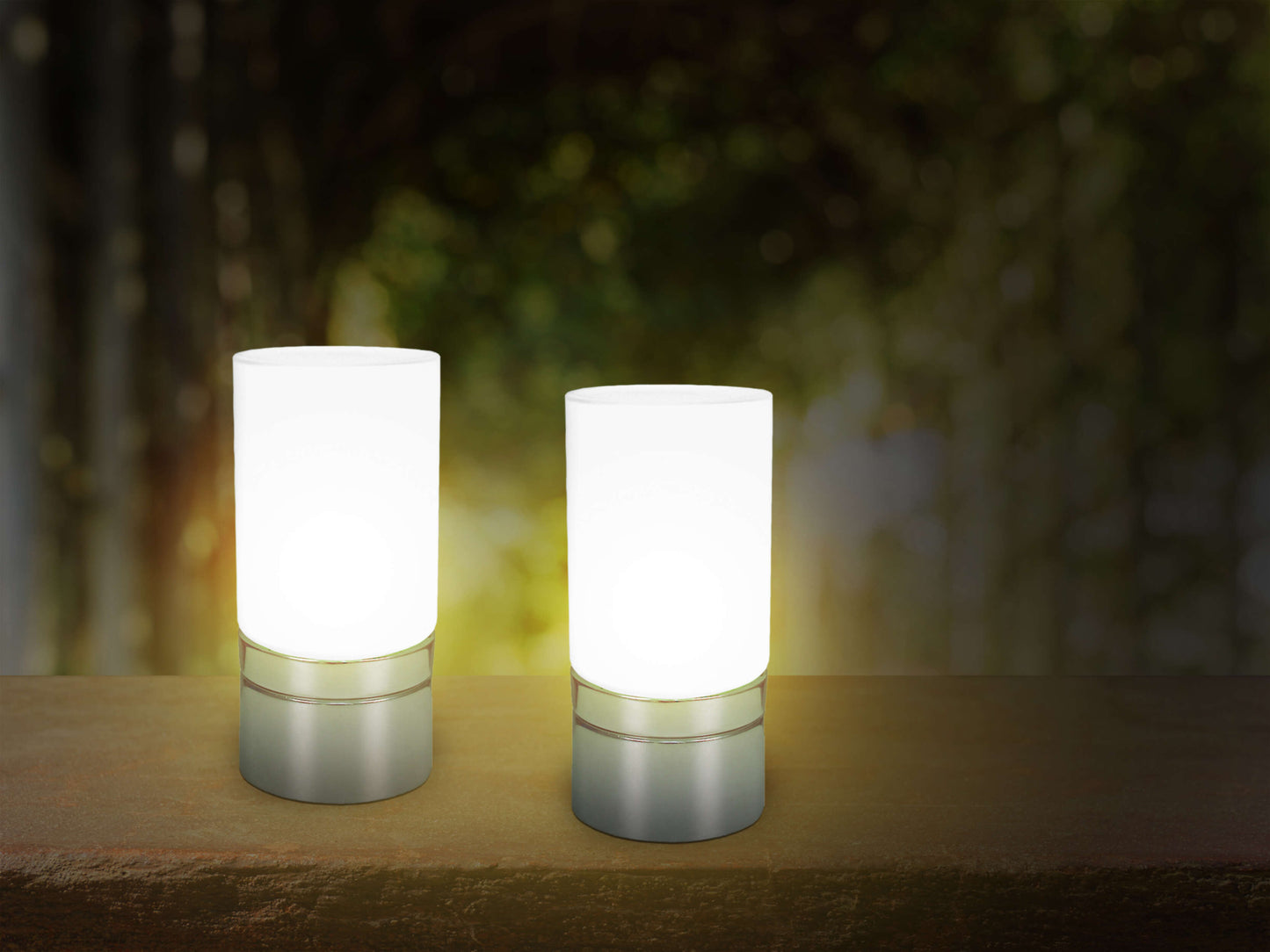Tischleuchten - 2er-Set LED / RGB Glastischleuchte, Tischlampe im Modern Style, aus Kunststoff und Glas in weiß, 16 cm hoch, Ø 7,5 cm, inkl. LED  RGB-Farbwechsler  Schiebeschalter