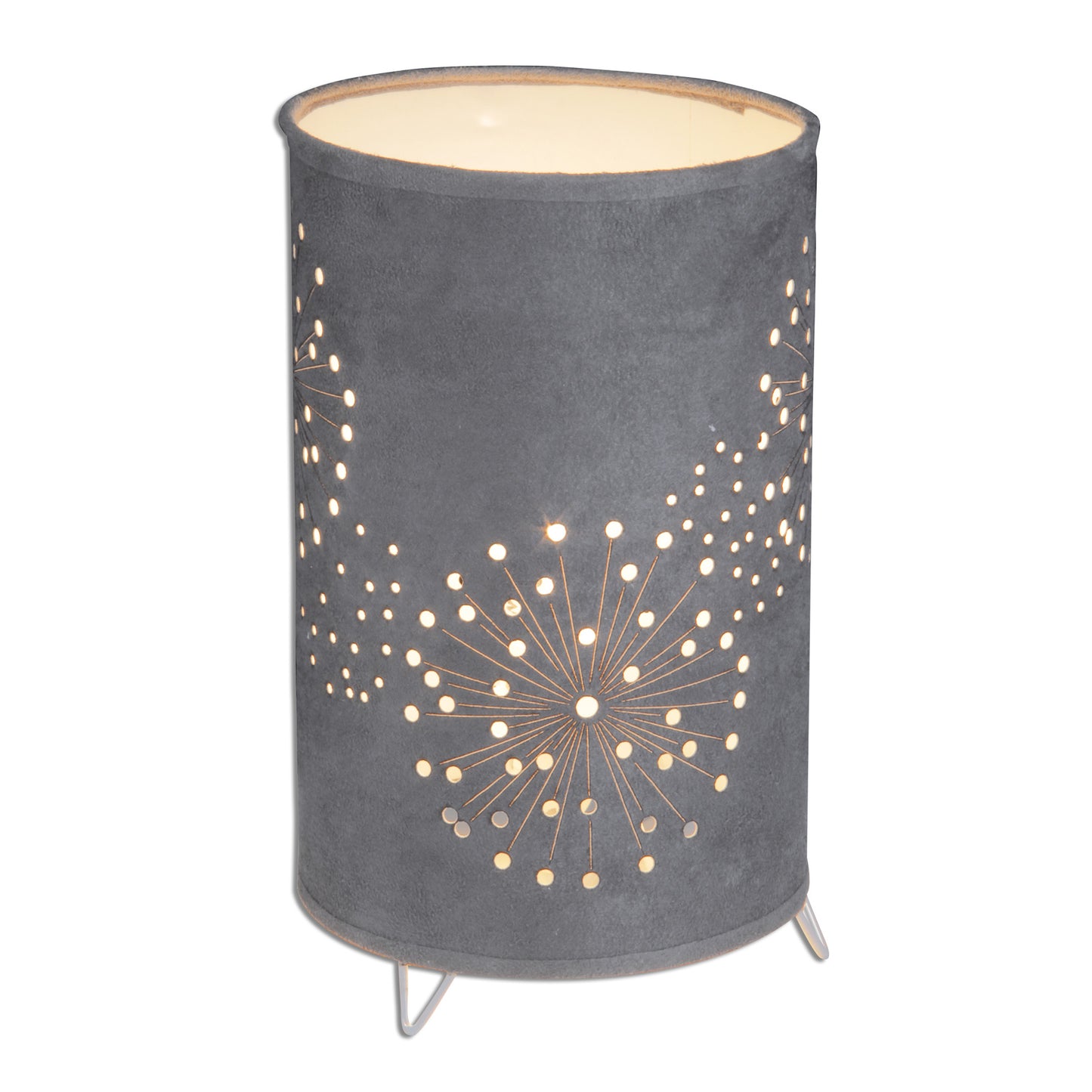 Tischleuchten - Stoff-/Tischleuchte "AURONA" H:25cm grau, Tischlampe im Boho Style, aus Metall und Textilmaterial in grau, 25 cm hoch, Ø 15 cm, E14-Fassung  Schnurschalter