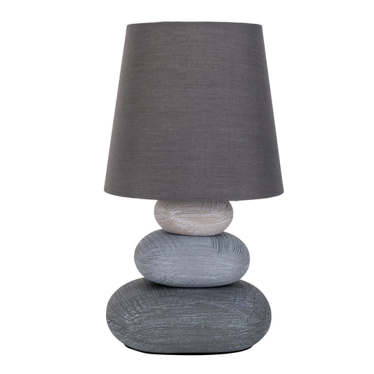 Tischleuchten - Keramik Tischleuchte "STONEY" grau, Tischlampe im Retro Style, aus Keramik in grau, 31 cm hoch, Ø 16 cm, E14-Fassung  Schnurschalter