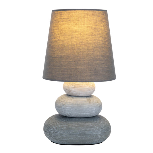 Tischleuchten - Keramik Tischleuchte "STONEY" grau, Tischlampe im Retro Style, aus Keramik in grau, 31 cm hoch, Ø 16 cm, E14-Fassung  Schnurschalter