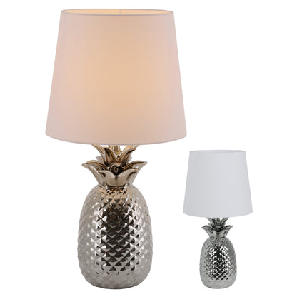 Keramik Tischleuchte "ANANAS" H: 45cm weiß / chrom