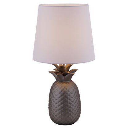 Keramik Tischleuchte "ANANAS" H: 45cm weiß / silbermatt