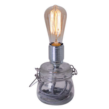 Tischleuchten - LED Glas-Tischleuchte "Max" h: 11cm klar incl. Leuchtmittel, Tischlampe im Industrial Style, aus Metall und Glas in klar/transparent, 20 cm hoch, Ø 11 cm, E27-Fassung  Kippschalter
