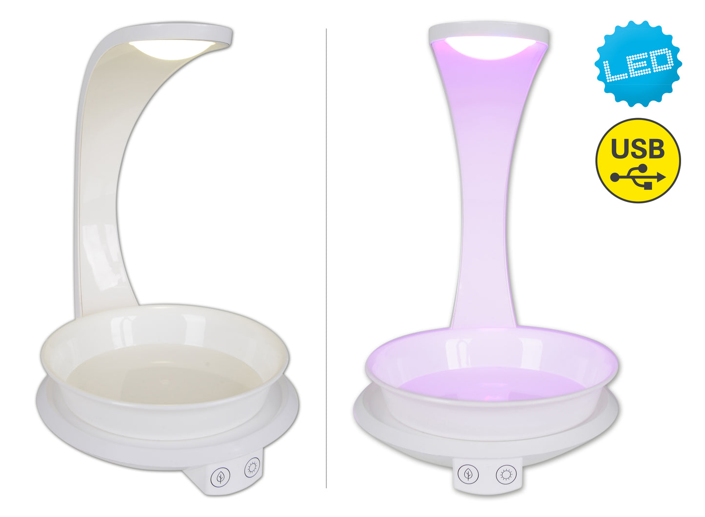 Tischleuchten - LED Pflanzen-Tischleuchte h:24cm "PLANTY", Tischlampe im Functional Style, ausMetall und Kunststoff in weiß, 24 cm hoch, Maße 19 x 15,5 cm, inkl. LED  Berührungssensor  USB