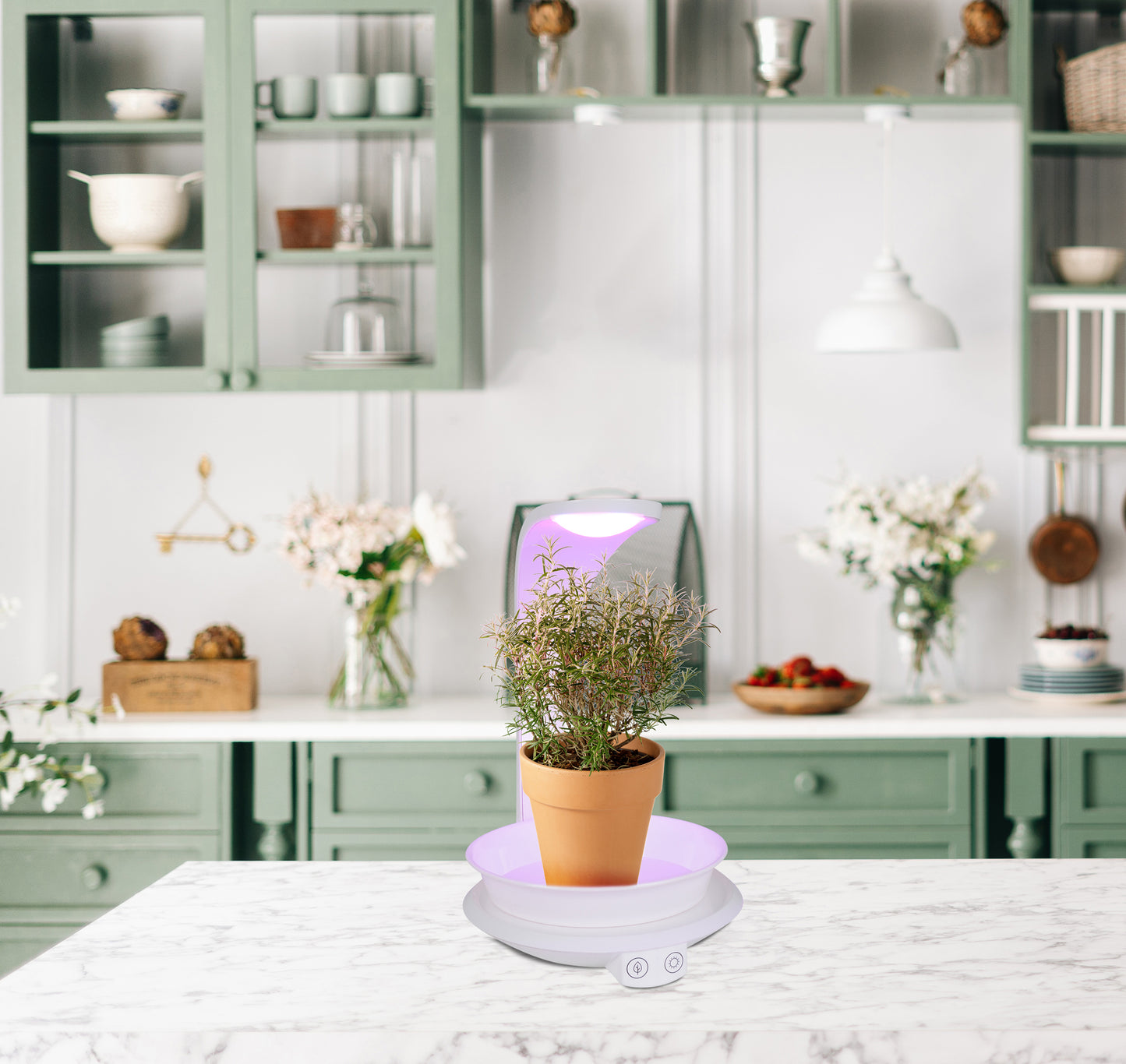 Tischleuchten - LED Pflanzen-Tischleuchte h:24cm "PLANTY", Tischlampe im Functional Style, ausMetall und Kunststoff in weiß, 24 cm hoch, Maße 19 x 15,5 cm, inkl. LED  Berührungssensor  USB