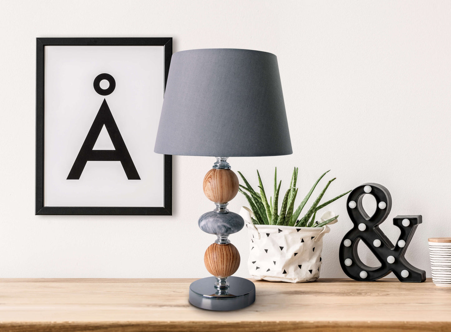 Keramik Tischleuchte "ARAGA" H: 36cm grau