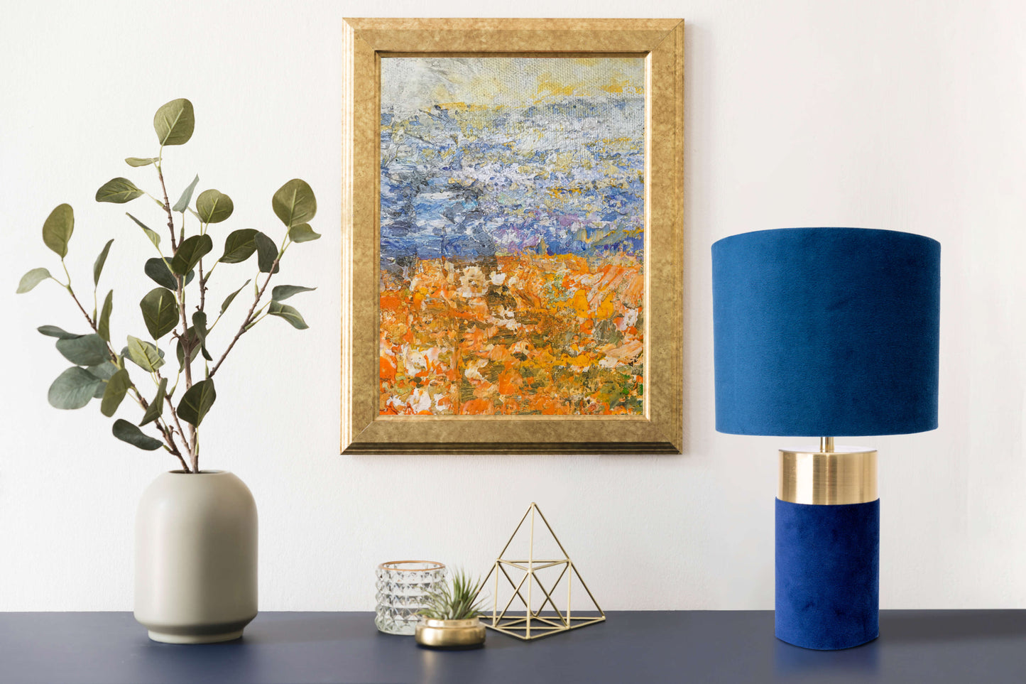 Tischleuchte "BORDO" H: 32cm blau/gold