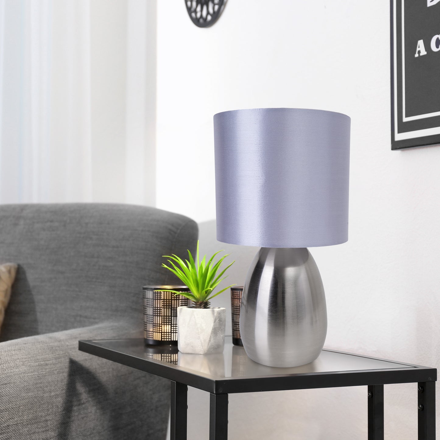 Tischleuchte "AURUM" H: 33cm stahl-blank/grau