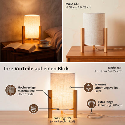 Tischleuchte "MATILDA" H: 32cm leinen/natur