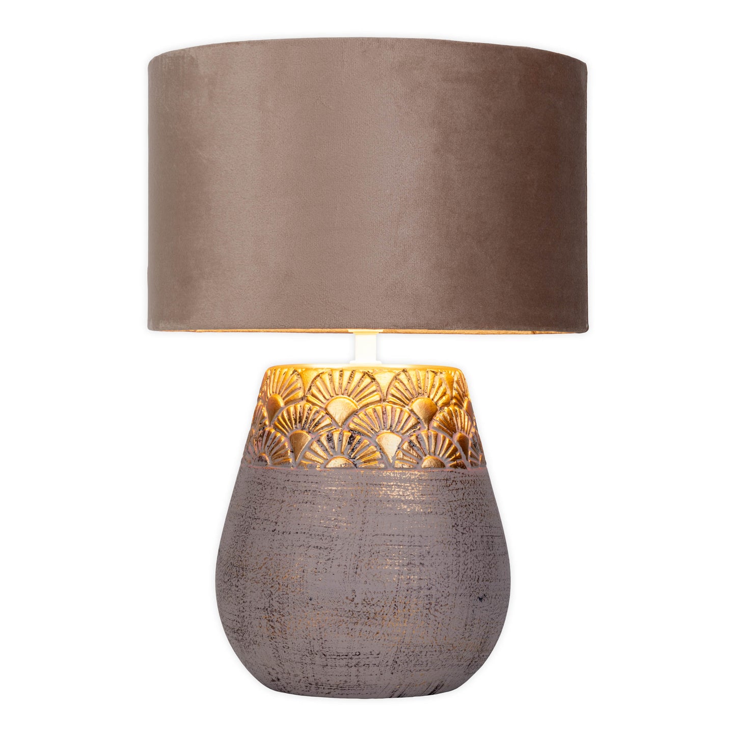 Tischleuchten - Tischleuchte beige "BRONCO" D: 26 cm, Tischlampe im Natural Style, aus Keramik in beige, 39 cm hoch, Ø 26 cm, E27-Fassung  Schnurschalter