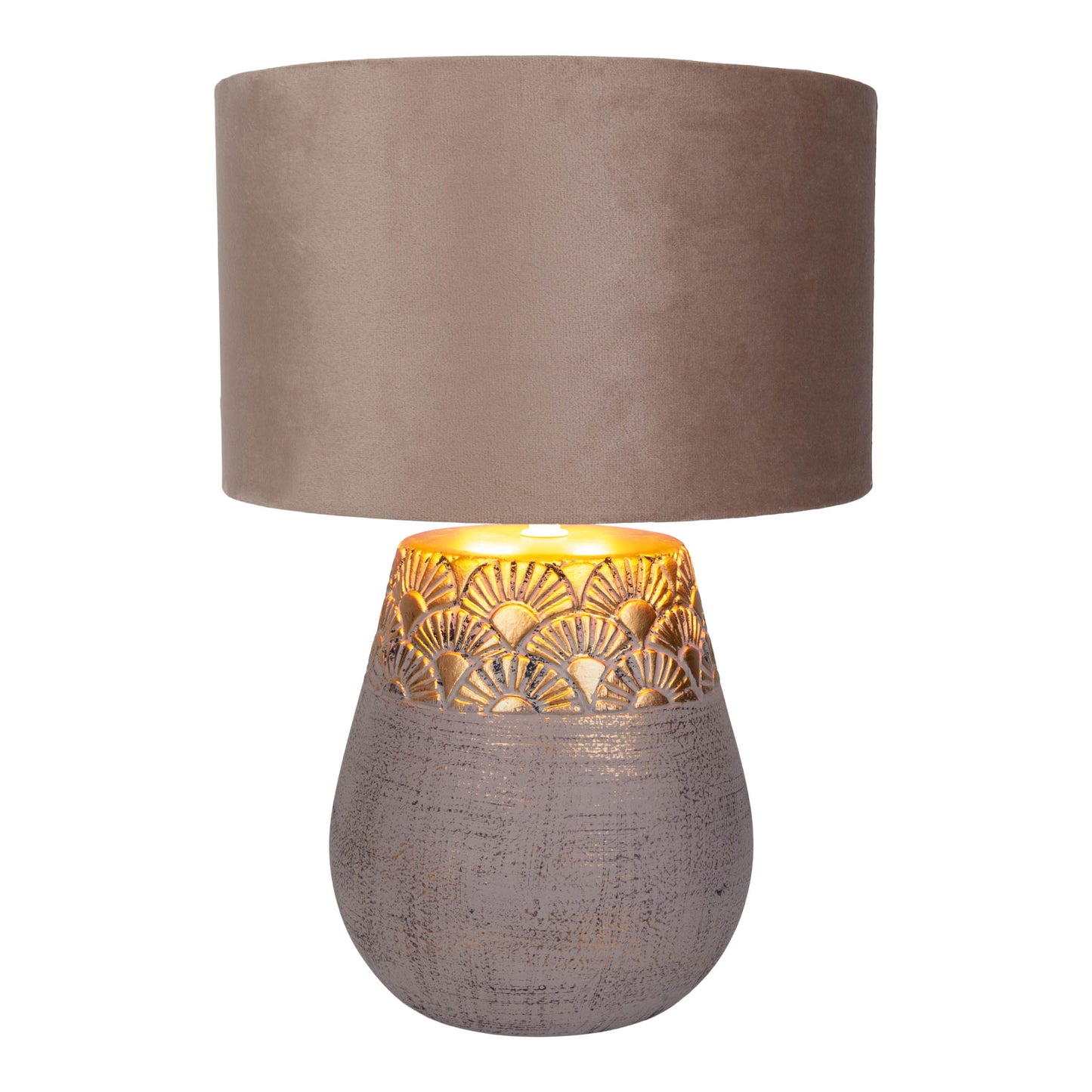 Tischleuchten - Tischleuchte beige "BRONCO" D: 26 cm, Tischlampe im Natural Style, aus Keramik in beige, 39 cm hoch, Ø 26 cm, E27-Fassung  Schnurschalter
