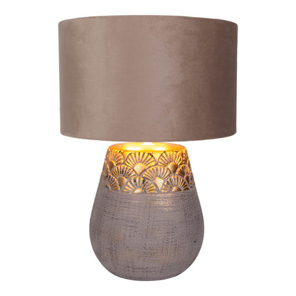 Tischleuchten - Tischleuchte beige "BRONCO" D: 26 cm, Tischlampe im Natural Style, aus Keramik in beige, 39 cm hoch, Ø 26 cm, E27-Fassung  Schnurschalter