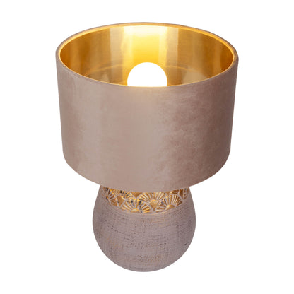Tischleuchten - Tischleuchte beige "BRONCO" D: 26 cm, Tischlampe im Natural Style, aus Keramik in beige, 39 cm hoch, Ø 26 cm, E27-Fassung  Schnurschalter
