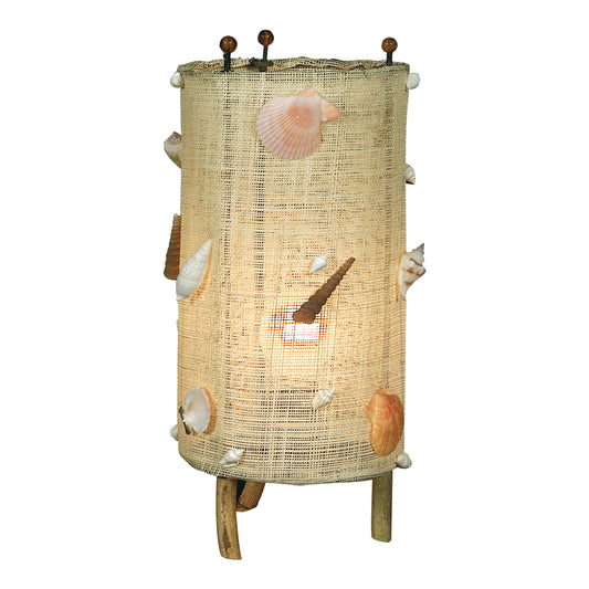 Tischleuchten - Deko-Tischleuchte "Shell", Tischlampe aus Muschel und Holz in beige, 27 cm hoch, Ø 12,5 cm, E14-Fassung