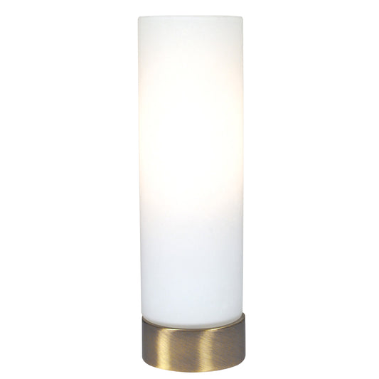 Tischleuchten - Glas-/Tischleuchte H: 20cm weiß, Tischlampe aus Metall und Glas in messing, E14-Fassung