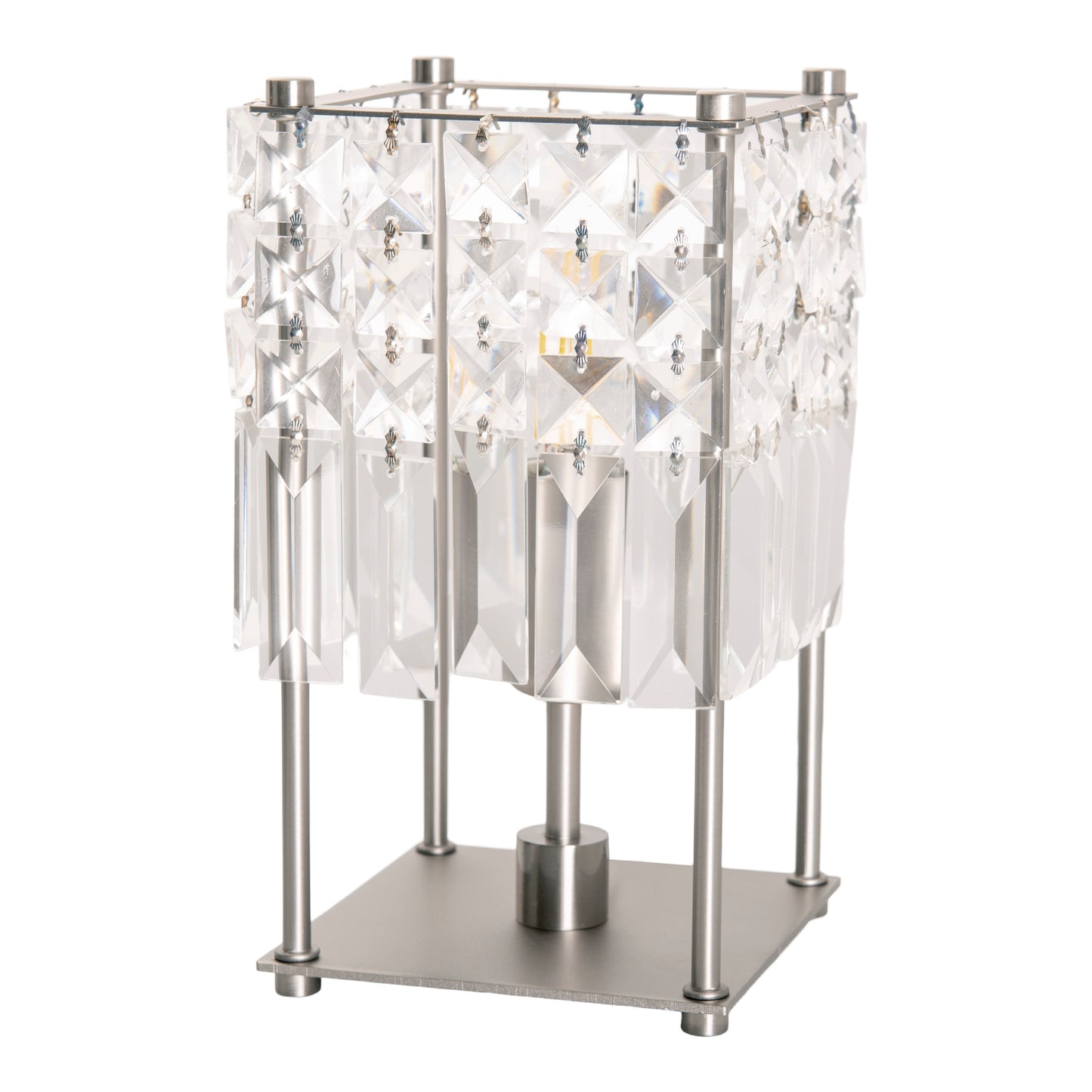 Tischleuchten - Kristall-Glastischleuchte "Glitter", Tischlampe aus Metall und Glas in chrome, 24 cm hoch, Ø 13 cm, E14-Fassung