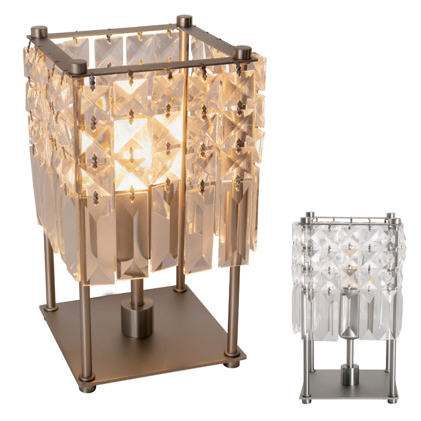 Tischleuchten - Kristall-Glastischleuchte "Glitter", Tischlampe aus Metall und Glas in chrome, 24 cm hoch, Ø 13 cm, E14-Fassung