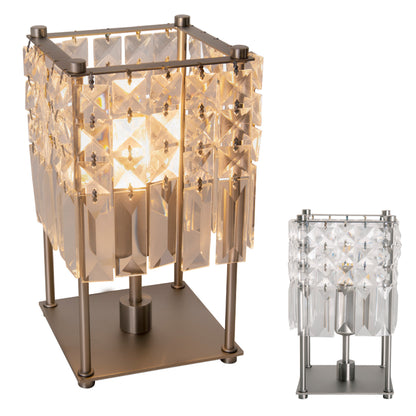 Tischleuchten - Kristall-Glastischleuchte "Glitter", Tischlampe aus Metall und Glas in chrome, 24 cm hoch, Ø 13 cm, E14-Fassung