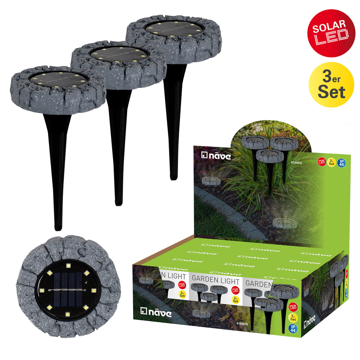 3er-Set LED Solar-/Bodenerdspieß "KIAN" Ø: 12 cm