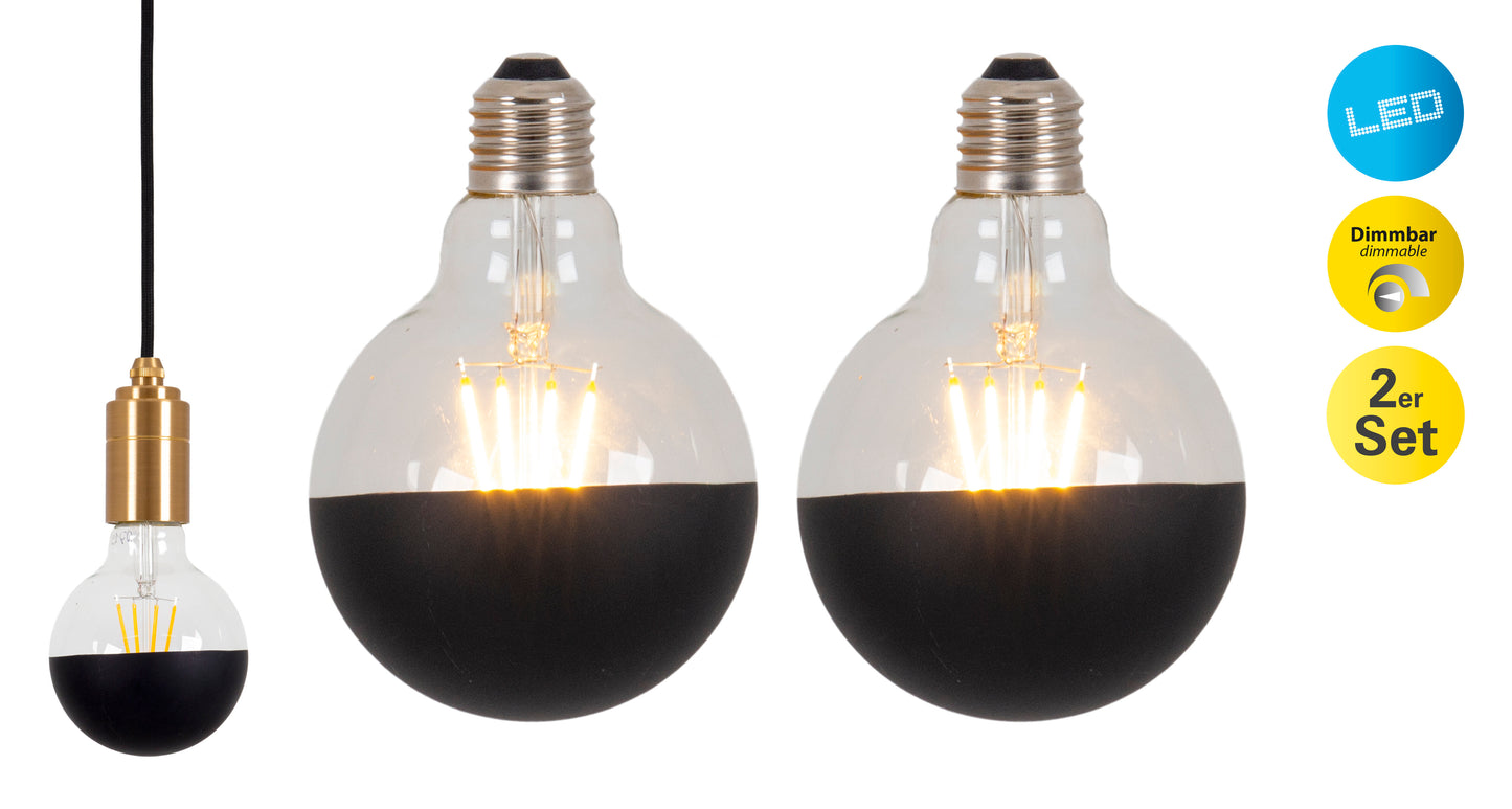 2er-Set LED Leuchtmittel "TOMY" E27/5W schwarz - E27, 5 Watt, 510 Lumen, 2700 Kelvin, aus Metall und Glas, schwarz  dimmbar