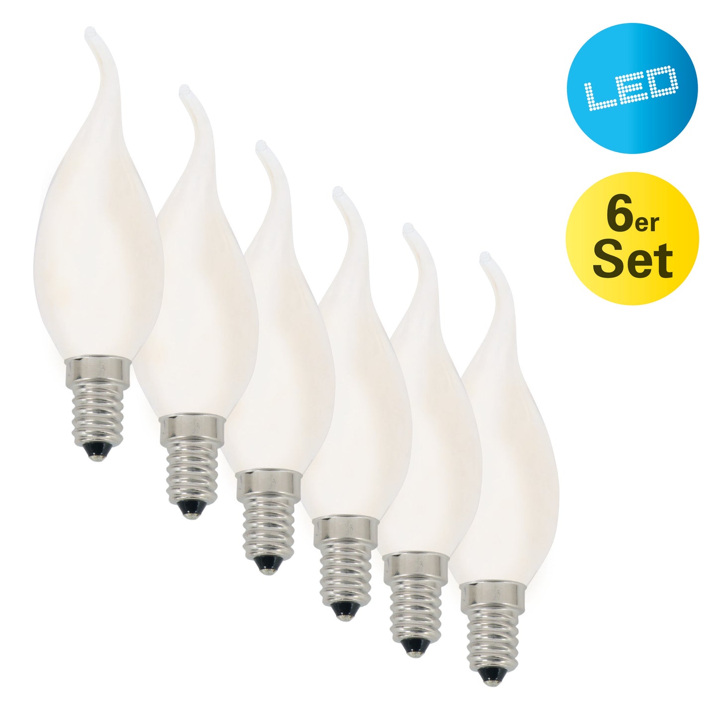 6er-Set LED-Kerze "Windstoß" E14 H: 12,3cm warmweiß - E14, 3,8 Watt, 479 Lumen, 2700 Kelvin, aus Metall und Glas, warmweiß