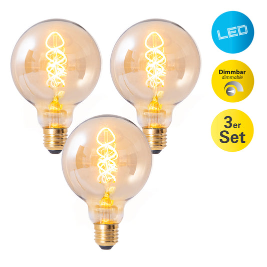 3er-Set LED Leuchtmittel "DILLY" E27 H: 13,5cm warmweiß - E27, 4 Watt, 200 Lumen, 2020 Kelvin, aus Metall und Glas, amber  dimmbar