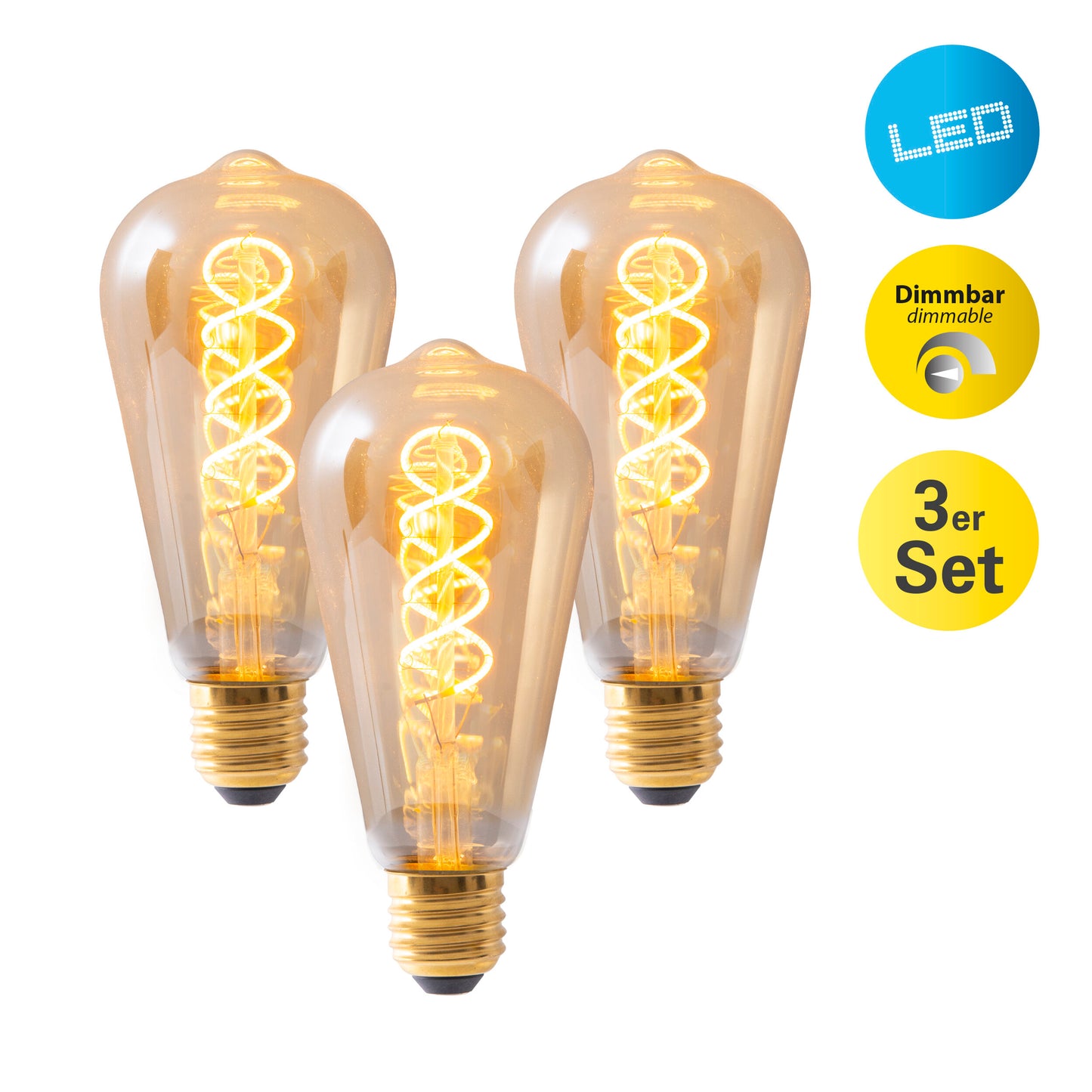 3er-Set E27 LED Leuchtmittel "DILLY" H: 14,6cm warmweiß