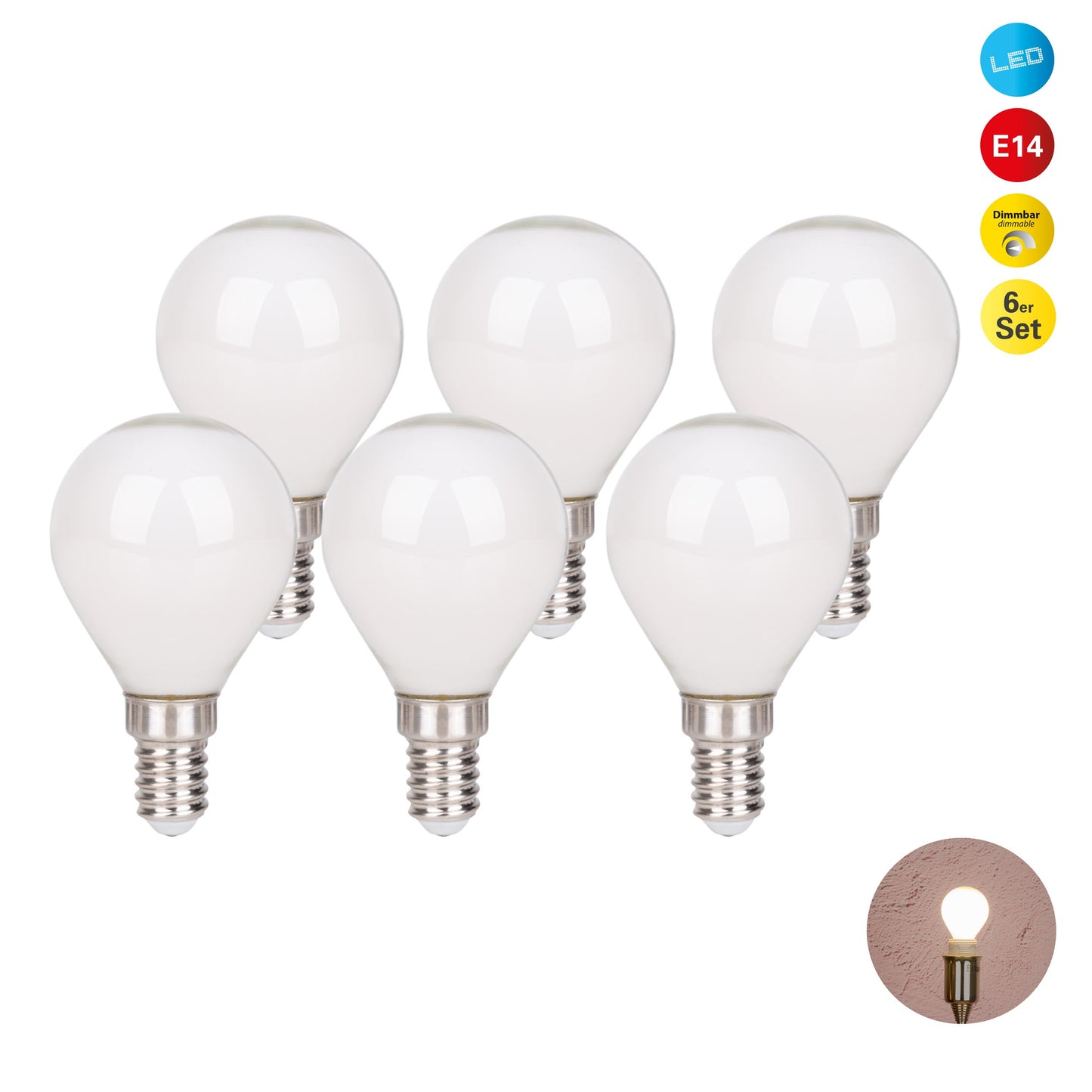 6er-Set E14 LED Leuchtmittel "DAFFY" H: 7,7cm warmweiß