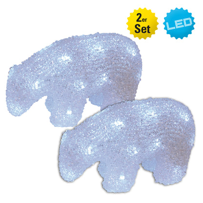 2er-Set LED Dekoleuchte Eisbär aus Kunststoff in weiß, mit LED Platine