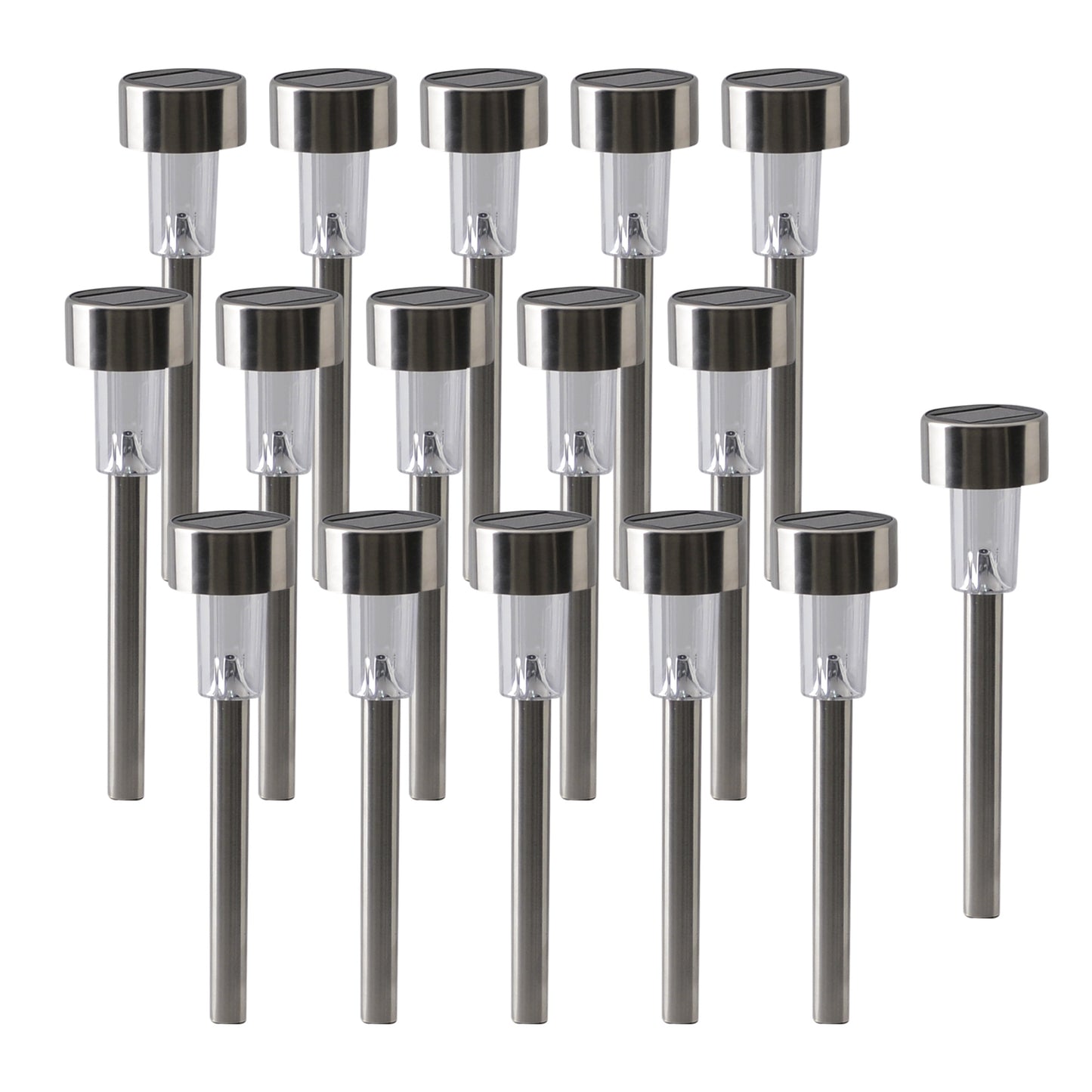 16er-Set Solar-/Erdspieß H: 36cm, Lampe für den Außenbereich im Modern-Style, aus Metall und Kunststoff in stahl-blank, 36 cm hoch, Ø 5,5 cm, LED Platine  mit Dämmerungssensor  Dämmerungssensor