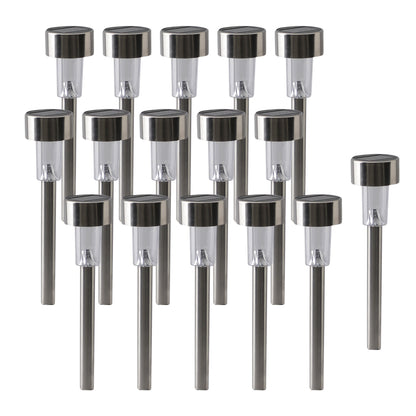 16er-Set Solar-/Erdspieß H: 36cm, Lampe für den Außenbereich im Modern-Style, aus Metall und Kunststoff in stahl-blank, 36 cm hoch, Ø 5,5 cm, LED Platine  mit Dämmerungssensor  Dämmerungssensor
