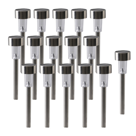 16er-Set Solar-/Erdspieß H: 36cm, Lampe für den Außenbereich im Modern-Style, aus Metall und Kunststoff in stahl-blank, 36 cm hoch, Ø 5,5 cm, LED Platine  mit Dämmerungssensor  Dämmerungssensor