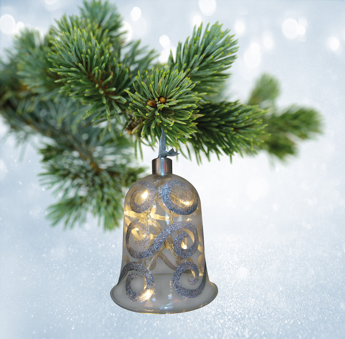Dekoglas mit Lichterkette "Glocke"
